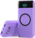 Wireless Portable Charger 40800mAh for iPhone with 3 Built-in Cables,7-in-1 15W Wireless Charging USB C Power Bank,25W PD Fast Charging Travel Essential Battery Pack for iPhone 17/16/15,Android-Purple