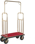 Generic Hotel Luggage Cart Wagon 39Lx19Wx68H Inch Metal Hotel Luggage Trolley Holds 881lbs 8-inch Silent Rubber Casters Carpet Deck Bumper Rails Bellman Cart for Hospitality Industry