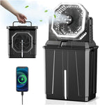 Allsion Rechargeable Misting Fan, 24000mAh Camping Misting Fan with 8L Water Bucket, 3-Speed Outdoor Cooling Fan with LED Lights, 120°Oscillation for Camping, Backyard, Patio,Outdoor-Black