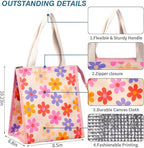 iknoe Insulated Lunch Bag for Women & Adults, 9L Foldable Wide-Open Cooler Bag with Pockets, Leakproof & Portable, for Picnic, Office, Beach(Pink flower)