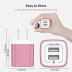 USB Wall Charger, Charger Block, AILKIN 2.1A Multiport Fast Charge Power Brick Cube for iPad, iPhone, iPod, Samsung Galaxy, Motorola, Moto, PS5, Huawei, HTC, LG, Nokia, USB A Charging Box, AC Adapter