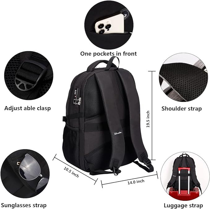 SHRRADOO Anti Theft Laptop Backpack Travel Backpacks with Combination Lock for Women Men College Backpack Computer Bag Fits 17 Inch Laptop,Black