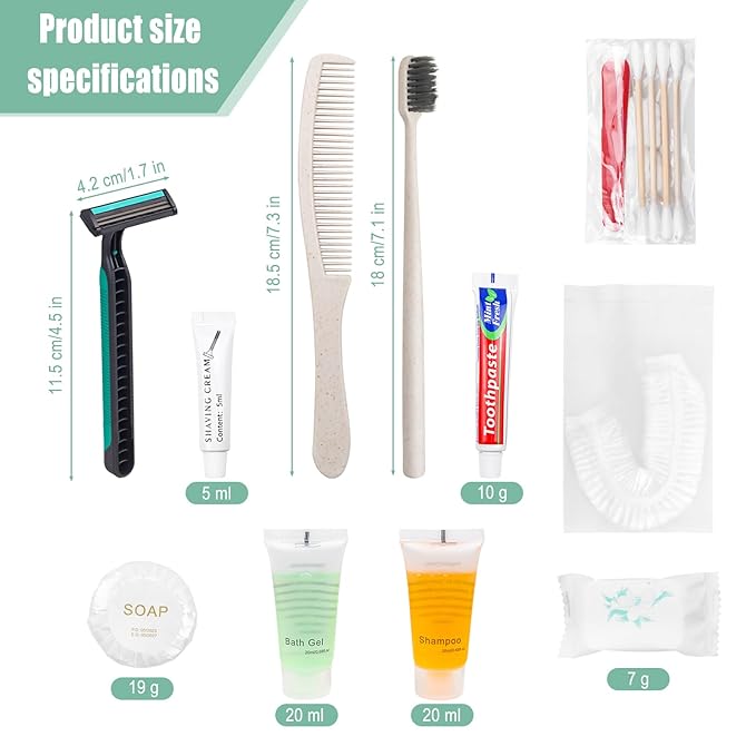 Hygiene Kit, 100 Sets, Individually Packed, Travel, Hotel, Home, Camping, Unisex, Fragrance Free, Hypoallergenic, Head, Face, Bath and Shower Product Sets