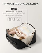 EACHY Travel Makeup Bag, Large Capacity Cosmetic Bag for Women, Waterproof PU Leather, Flat Open Portable Toiletry Bag for Skincare, Brushes & Travel Essentials