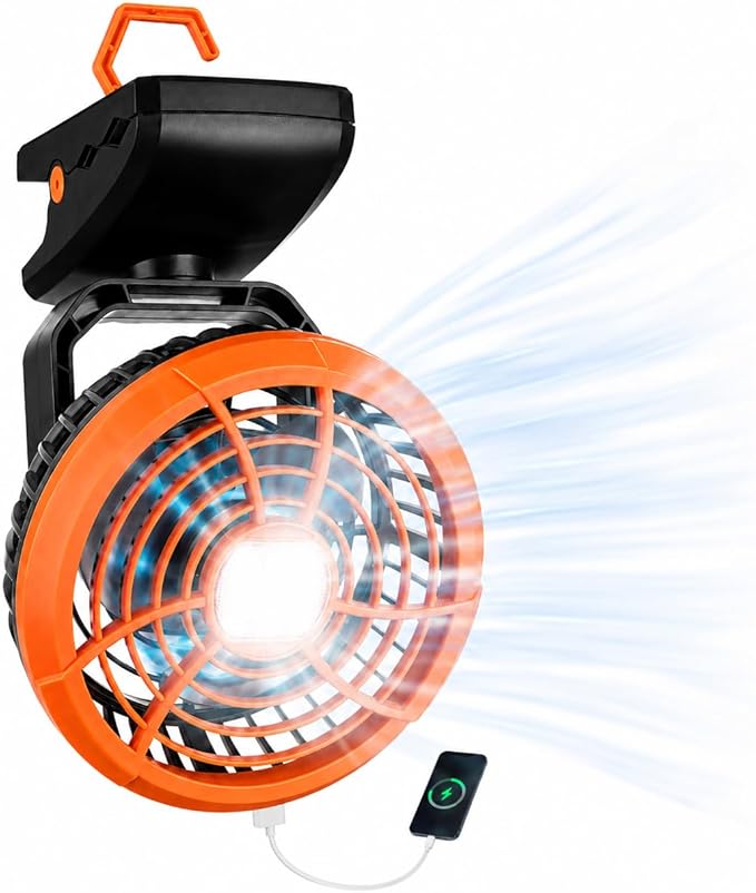 Durapower Clip-on Camping Fan with LED Lantern, Magnetic Base & Hanging Hook – Ideal for Travel, Tent, RV, Picnic, Treadmill, Stroller, Golf Cart & Home
