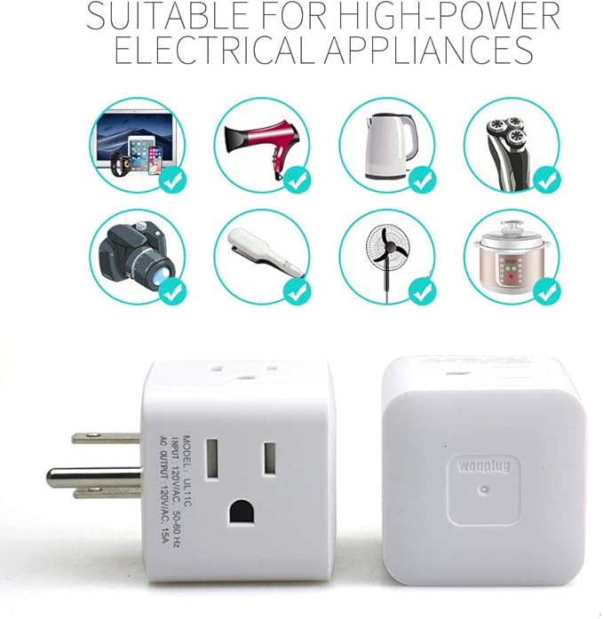 Multi Plug Outlet Extender, Vsanstar 3 Prong Wall Tap 4 Way AC Electrical Outlets Power Strip, Power Plug Splitter Grounded to USA Adapter for Home Office, Kitchen (USA Plug Outlet)