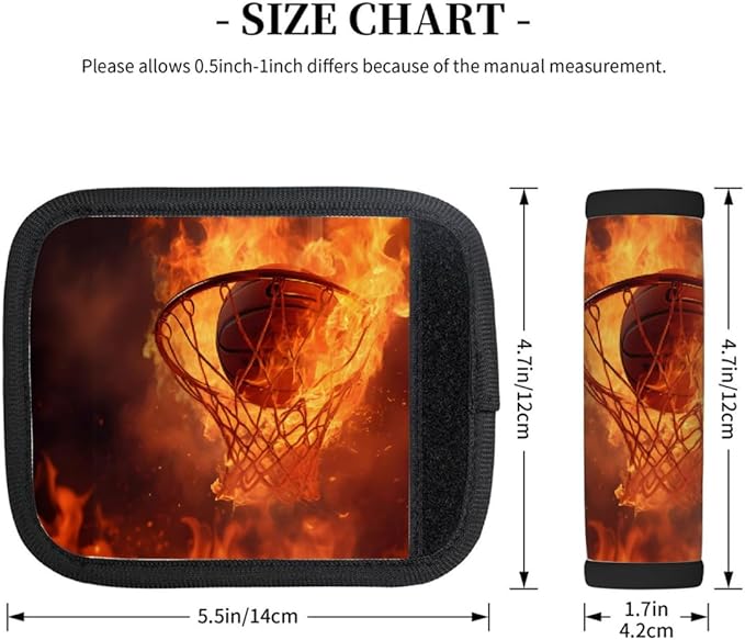 Abstract Fire Basketball 2 Pack Luggage Handle Wrap Set of Neoprene Luggage Tags for Suitcases Bag Strap Wrap Cover Travel Airplane Accessories Covers Markers Sleeve Grips Identifiers Cruise