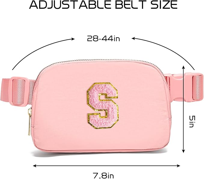 Gitus Belt Bag Fanny Pack Crossbody Bags with Initial Letter Patch Cute Stuff Birthday Gifts for Teenager Girls Trendy Preppy Stuff for Teen Girls Cool Stuff for Teens (Light Pink-S)