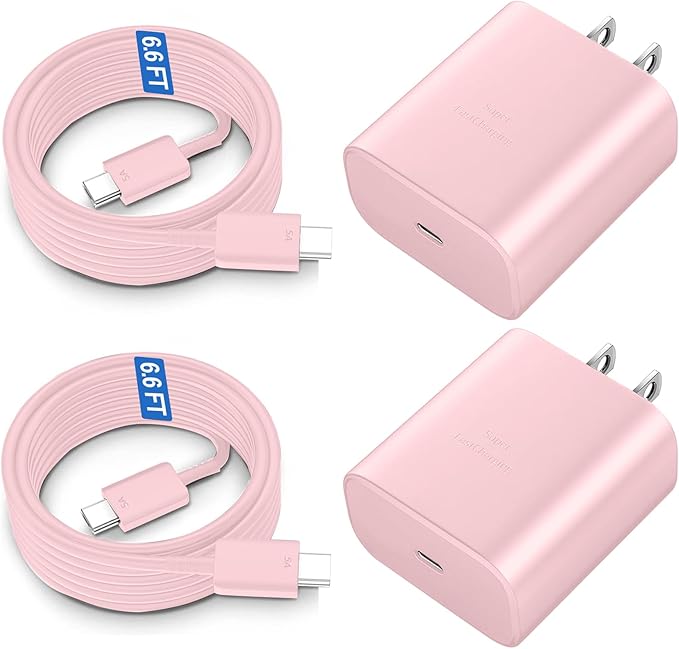 45W USB-C Super Fast Charger Type C Android Phone Charging Block for Samsung Galaxy S26 S25 S24 S23 Ultra/S26 S25 S24 S23 S22 S21 S20/Note 10/20,PPS Charger with 6.6FT Cord-Pink