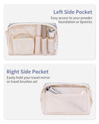 Narwey Small Striped Makeup Bag for Purse Mini Cosmetic Bag Travel Makeup Pouch Zipper Pouch Cute Make up Bags with Compartments for Women Girls (Greyish Blue Stripe, Small)