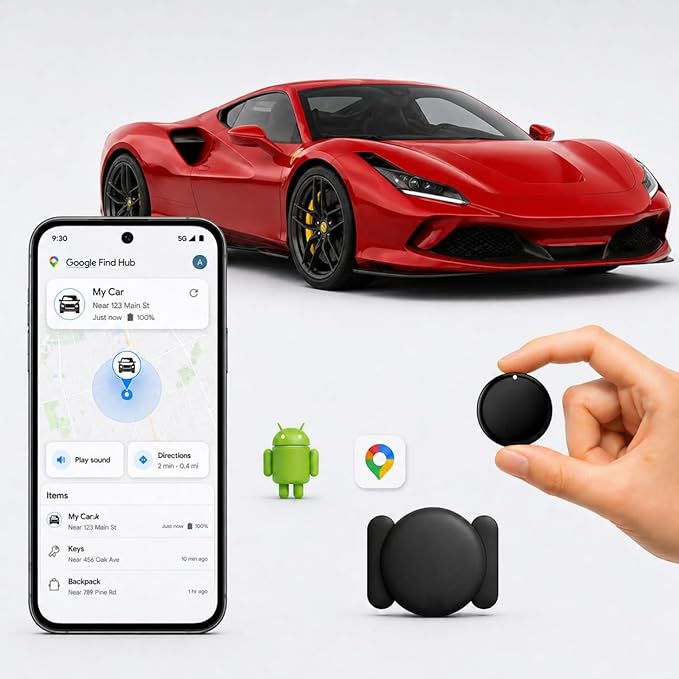Mini Magnetic GPS Tracker for Vehicles IP65 Waterproof Real-Time Hidden Tracking Device Compatible with Android Only, Anti-Theft Car Tracker for Truck, Motorcycle, Assets（Android Only）