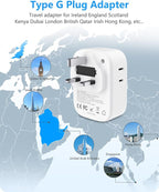 LENCENT US to UK Ireland Travel Plug Adapter, Grounded Type G Adapter for Travel with 4 Outlets 4 USB Ports(2 USB C), Power Plug for USA to Dubai Scotland British London England Hong Kong Singapore