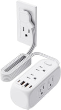 HITRENDS 6 Outlet Power Strip with Surge Protector & ETL Listed, 5ft Extension Cord, 4 USB Ports (3A+1C), Flat Plug, 1250W/10A, Wall Mount, Multi Outlet Extender for Home Office Dorm - White