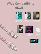 USBC to USBC Cable Fast Charging 66W, 2Pack 3FT USB C Cable, iPhone USB C Charger Cable Short USB Type C to C Cord Nylon Braided for iPhone 17/16/15/Pro Max/Plus/Samsung Galaxy S23/LG and More-Pink