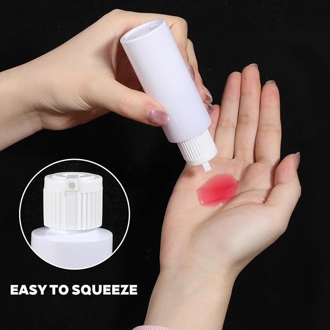 2 Oz Travel Squeeze Bottle with Flip-top Pour Spout, 4Pcs Small Plastic Bottles Refillable Squeeze Bottle for for Lotion, Shampoo, Various Liquids (White)