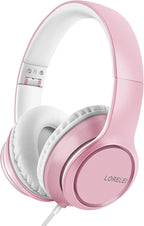 LORELEI X8 Over-Ear Wired Headphones with Microphone with 1.45m-Tangle-Free Nylon Line&3.5mm Plug,Lightweight Foldable & Portable Headphones for Smartphone,Tablet,Computer,Mp3/4（Pearl Pink）