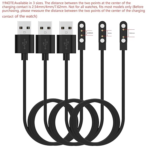 RuenTech Smart Watch Chargers, Magnetic Universal Charger, Charging Pin Spacing 2.54mm/4mm/7.62mm, Compatible for SmartWatch (Black, 2.54mm)