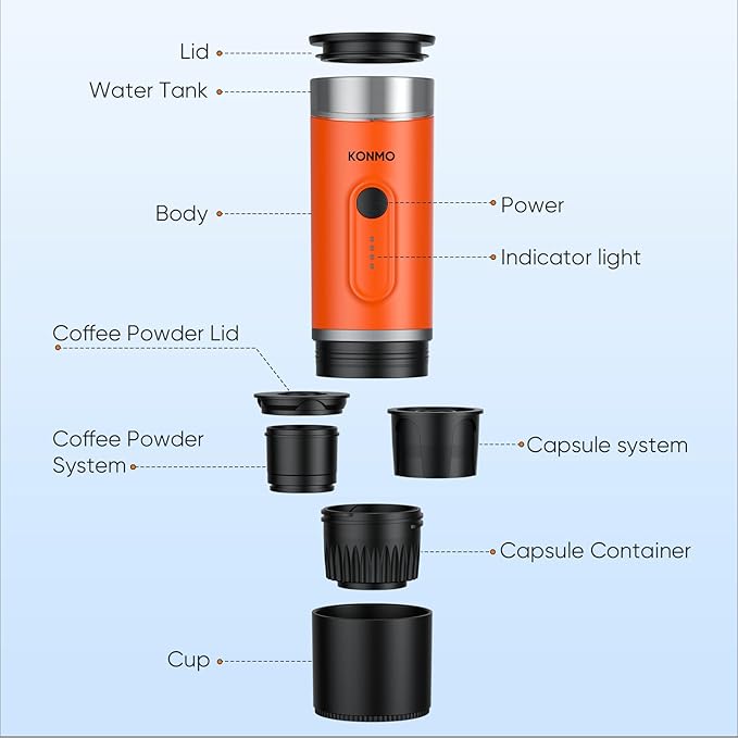Portable Espresso Machine with Self-Heating System, 15 Bar Portable Coffee Maker Compatible with Capsules & Ground Coffee, Espresso Maker for Car, Camping & Travel
