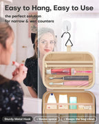 HOTOR Travel Toiletry Bag for Women & Men, Waterproof Makeup Bag with Hanging Hook and Multiple Pockets, Cosmetic Bags for Women, Travel Essentials, 11.2'' x 3.2'' x 8.9'', Rosewood-Pink