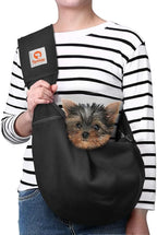Tomkas Small Dog Cat Sling Carrier Puppy Purse Travel Wrap Soft Crossbody Pet Bag (Black, M - Zip Pocket & Adjust Strap)