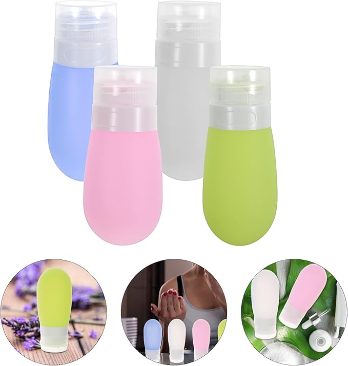 Travel Bottles for Toiletries 4pcs 80ml Refillable Silicone Squeeze Containers Leakproof Travel Size Liquid Bottles for Shampoo Conditioner Lotion Portable for Women