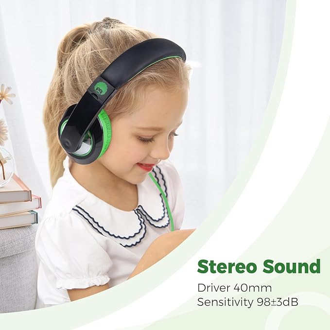 rockpapa Comfort Kids Headphones for School, Lightweight Foldable Portable Childs Boys Girls Teens Headphones Wired 3.5mm with 4.9ft Cord for Travel Airplane Tablet Phone Laptop Black/Green+White/Blue