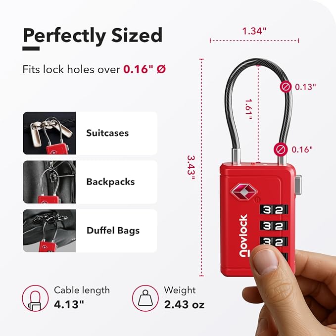 Luggage Locks TSA Approved with Inspection Indicator and Resettable 4-Digit, Easy-to-Read Combination, TSA Locks for Luggage, Suitcases, Backpacks & Travel Bags, Red, 2-Pack