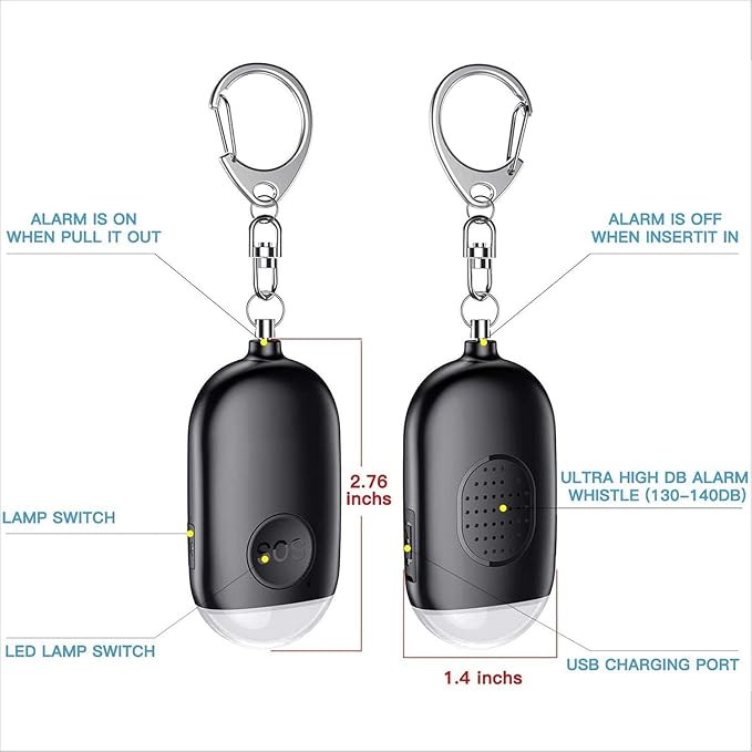Safesound Personal Alarm Siren Song 1-Pack - 130dB Self Defense Alarm Keychain with Emergency LED Flashlight - Security Personal Protection Devices for Women Girls Kids and Elderly （Black）