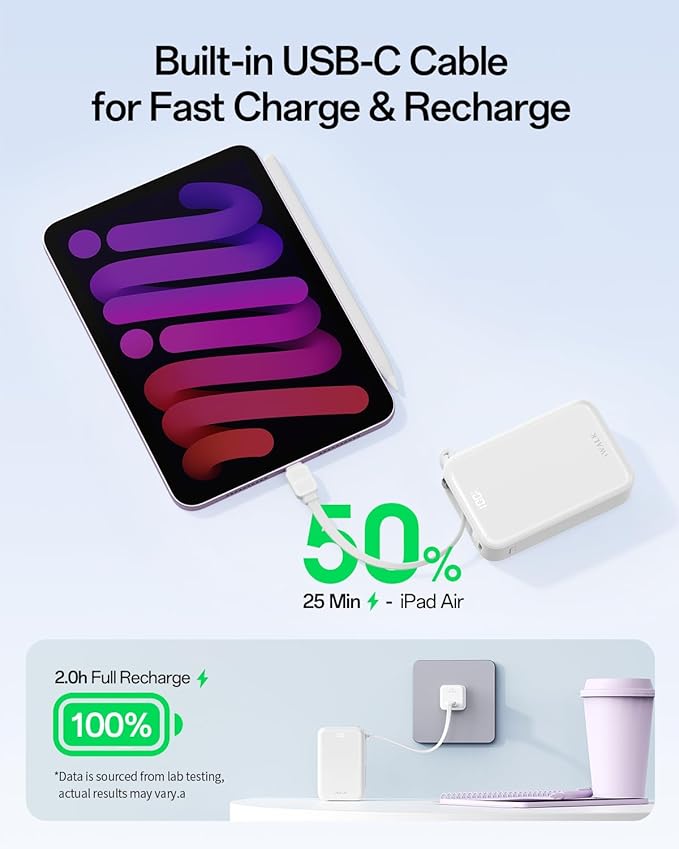 iWALK Portable Charger, 10000mAh 45W PD Power Bank, USB C in&Out Fast Charging Battery Pack with Phone Stand, Travel Essential Powerbank for iPhone 17 16 15 14 13 12 Samsung S25 MacBook etc,White