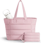 Puffer Tote Bag with Pouch,Women's Lightweight Quilted Shoulder Bag,15.6"/17.3" Laptop Travel Weekender for Work & Nurses