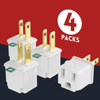 PLUGTUL 3 Prong to 2 Prong Outlet Adapter, Polarized Grounded Outlet Converter, Wall Outlet Plug for Household, Workshops, ETL Listed, 4-Pack, White