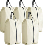 5Pcs XL Travel Shoe Bags Portable Travel Gifts Shoe Organizer with Zipper Closure, Waterproof Nylon Shoe Storage Organizer with Handle Travel Bags For Men and Women, Beige