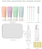 16-Piece Silicone Travel Bottles Set – TSA Approved Leakproof Toiletry Kit with Flat Easy-Squeeze Bottles, Pump & Spray, Waterproof Bag