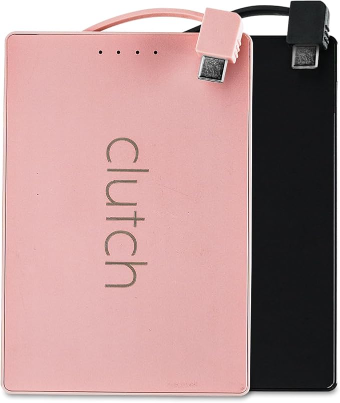Clutch - Pro USB-C Portable Charger - Compatible with iPhone 15, 16 & Android Devices - Power Bank Magnetic Battery - TSA Travel Approved - USB Rechargeable - Built-in Cable - 5000 mAh - Pink & Black
