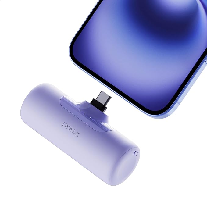 iWALK 4,500mAh Portable Charger for iPhone 15/16/17, Power Bank with Build-in USB C Connector, Battery Pack Phone Charger for iPhone Series, Samsung S22/23/24 Series and Android, Purple