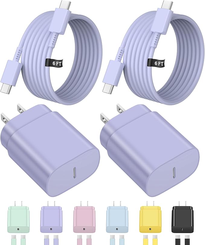 Type C Charger Fast Charging for iPhone 17 16 15,USB C Samsung Chargers Block 25W Super Fast Chargers for Samsung Galaxy S25/S24 S23 S22 S21/iPhone Air/17/17 Plus/17 Pro Max/16 Pro Max/15 Plus(Purple)