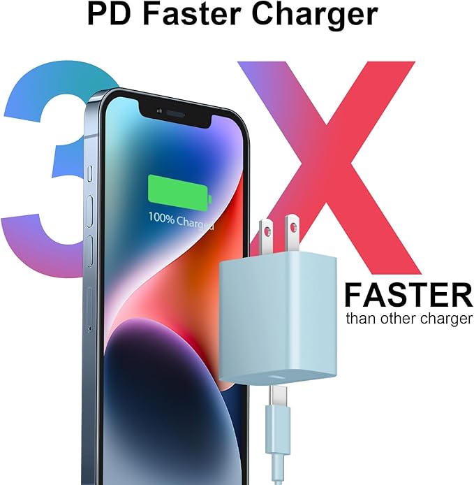 iPhone 17 16 15 Charger Fast Charging 3+3Pack 20W USB C Wall Charger with 6FT Fast Charging Cable Compatible with iPhone 17/17 Air/17 Pro/17 Pro Max/iPhone 16/15 Series, iPad Pro/AirPods -Blue