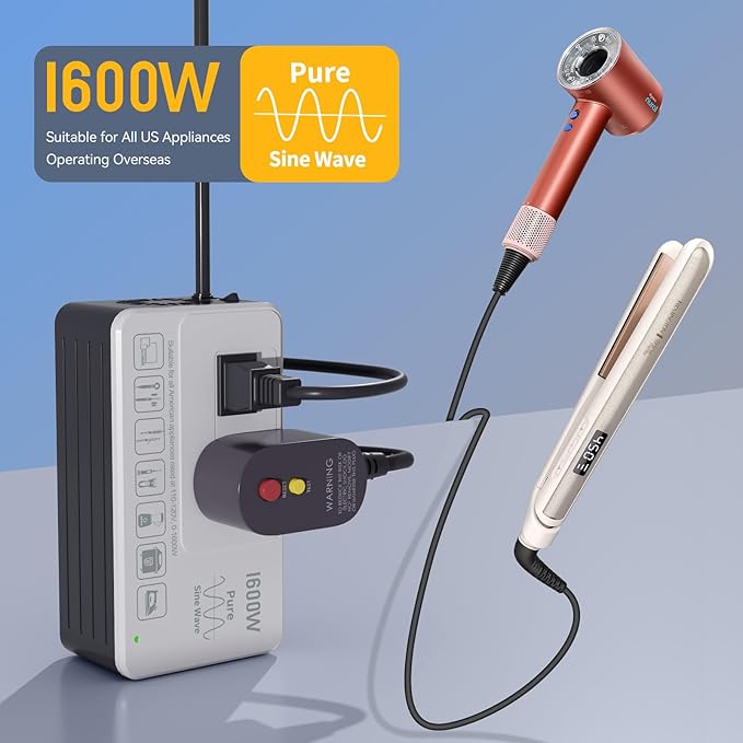 HYTED 1600W 220V to 110V Voltage Converter, Universal Power Plug Adapter Voltage Converter US to Europe International Travel, Power Any American Appliances in 220-250V, Plug & Play, No Limitations