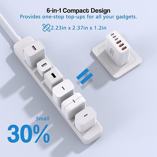 3 Pack 65W GaN Type C Wall Charger Block,6-Port Fast Charging Block,PD USB C Plug Adapter+QC Plug Compatible with Apple iPhone 17/17 Air/16E/16Pro Max/16Plus/16/15/14/13/12/11/XS Max,iPad Pro,AirPods