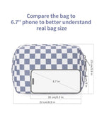 Narwey Checkered Makeup Bag Travel Cosmetic Bag Organizer Toiletry Bag Make Up Bags with Compartments for Women Girls (Large, Grayish Blue Checkerboard)