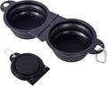 SLSON Collapsible Dog Dual Bowls Reinforced Rim 180 Degrees Flip Over Foldable Double Bowl with Lock Clips More Stable Dog Travel Bowls Pet Food Water Feeder (Black)