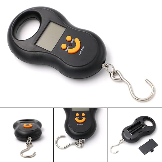 Pocket Portable 50kg/10g LCD Digital Scale Electronic Hand Held Hook Belt Luggage Hanging Scale Backlight Balance Weigting (Black)