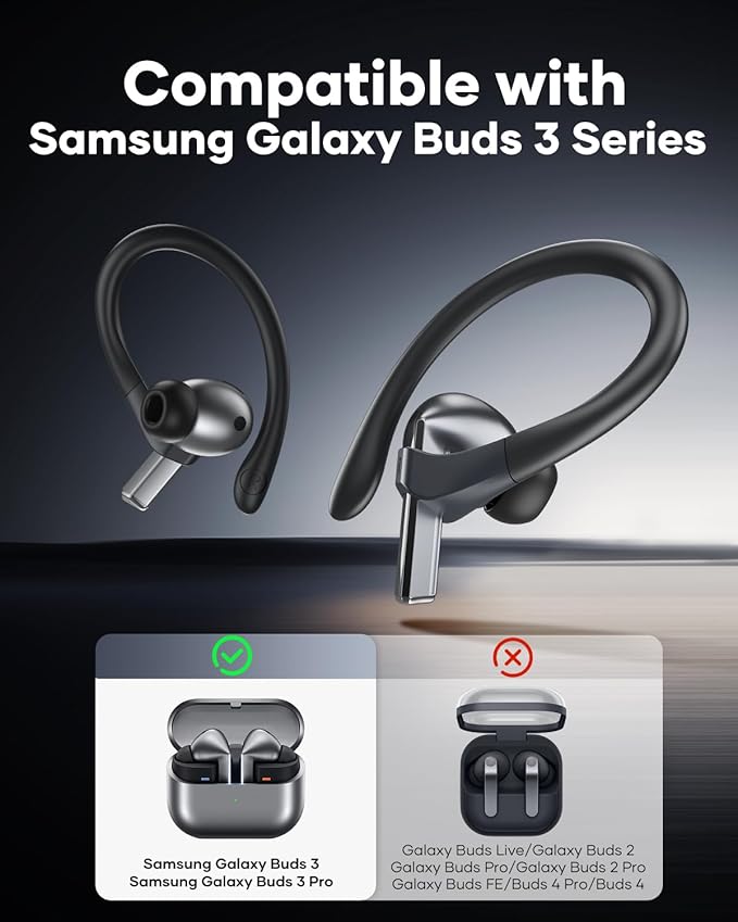 Gcioii Memory Titanium Alloy Ear Hooks for Samsung Galaxy Buds 3 Pro, Galaxy Buds 3 FE, Galaxy Buds 3 [Added Anti-Lost Lanyard], Anti-Slip Sports Accessories Ear Hooks, Comfortable Fit (Black)