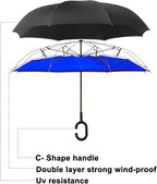 MRTLLOA 40/49/56 Inch Oversize Windproof Inverted Reverse Upside Down Umbrella, Golf Size Rain Umbrella, Double Layer, C-Shaped Handle for Men, Women and Kids