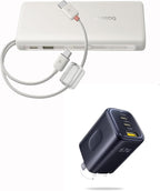 Baseus Portable Charger with Built in Cable, 100W Laptop Power Bank 20000mAh Bundle with PICOGO 67W USB C Charger, Smallest 3 Port Fast Charging Block with Foldable Plug