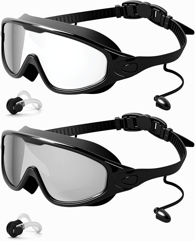 Swim Goggles 2 Pack, Wide View Anti Fog&UV Swimming Goggles for Audlt, No Leak Pool Beach Essentials for Men Women