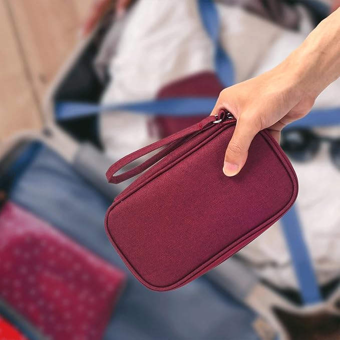CAAORDKSO Electronic Cord Organizer Travel Case, Electronic Organizer Pouch Bag, Cable Organizer bag Pouch Electronic Accessories Case for Cable, Cord, Charger, Phone, Power Bank, Earphone (Wine Red)