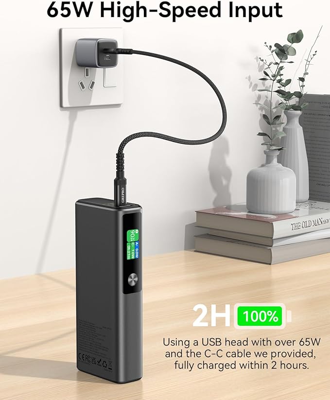 GREPRO Laptop Power Bank, 20000mAh 3-Port Travel Essential Portable Charger with 100W USB-C Port, Aluminum Alloy Unibody Fast Charging Battery Pack for iPhone 17/16/15/14 Series, MacBook, Samsung