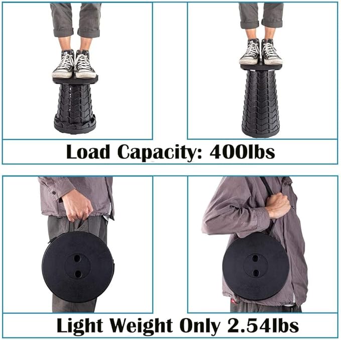 Fishboy Upgraded Collapsible Stool, 400lbs Max Weight, Lightweight But Sturdy, Portable Retractable Folding Telescoping Foldable Camping Stool for Adults Outdoor Fishing Hiking BBQ