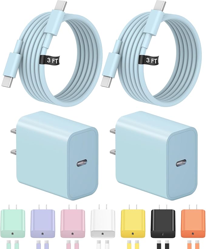 3FT iPhone 17 16 15 Charger Fast Charging USB C Charger Block Type C Chagrer Fast Charging 2-Pack for iPhone 17/17 Plus/17 Pro/17 Pro Max/iPhone 16/16 Plus/16 Pro/16 Pro Max/15 Pro Max/Samsung(Blue)